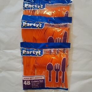 Orange Heavy Duty Plastic Cutlery Set